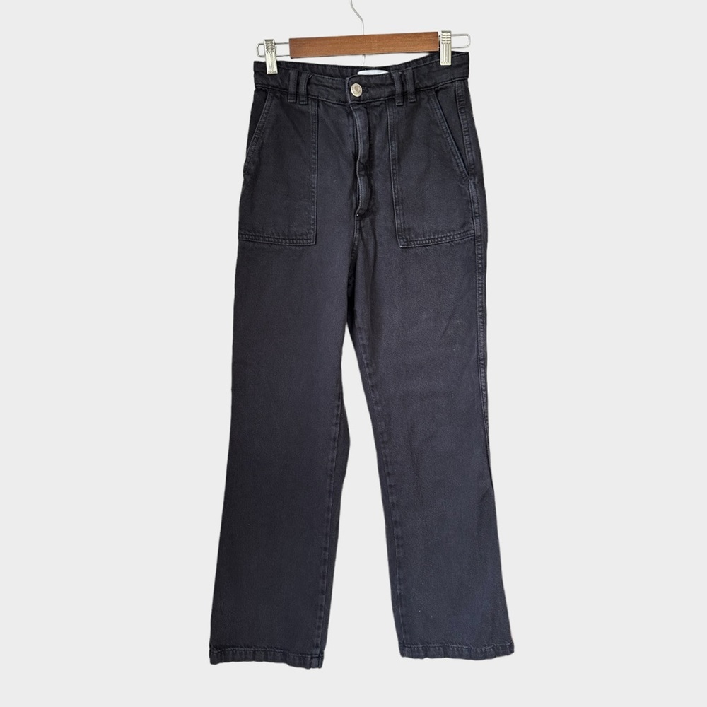 Zara‎ Wide Leg High Rise Mom Black Denim Jeans, size S